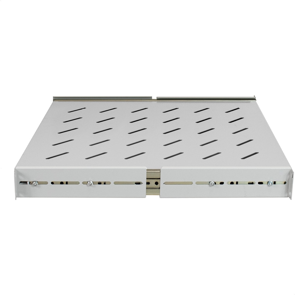 Exegate EX300304RUS Полка выдвижная 19" ExeGate ECSS-FS800-G (перфорированная, глубина 475мм, крепление 19" 1U, для напольных шкафов и стоек глубиной 800мм/1000мм, нагрузка до 40кг, цвет светло-серый 