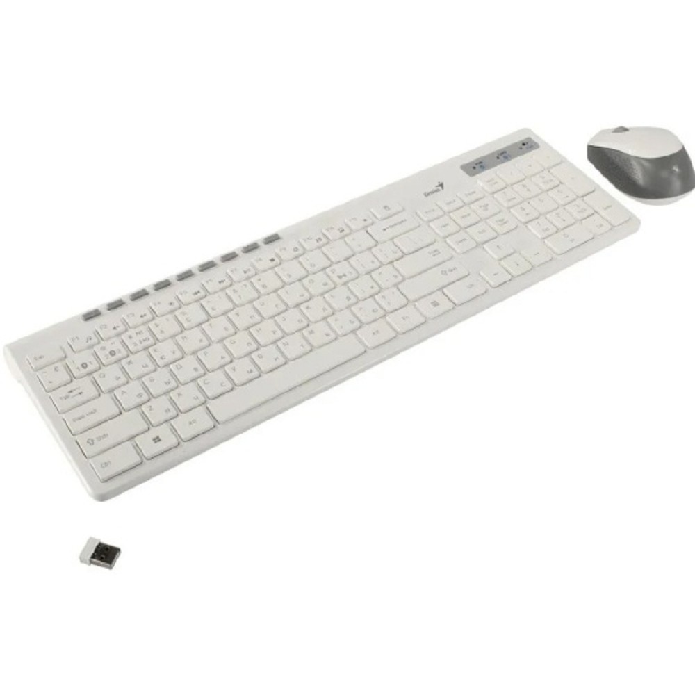 Клавиатура + мышь Genius Smart Slimstar 8230 WHITE {USB,1 мини-ресивер на оба устройства,104 кл кнопка SmartGenius, мембранная,800-1600 DPI} [31340015402]