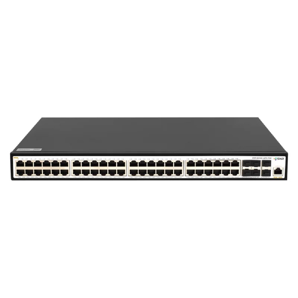 SNR SNR-S5110G-48TX-POE Управляемый PoE коммутатор уровня 2+, 48 портов 10/100/1000Base-T, 6 портов 1/10G SFP+, бюджет PoE 370 Вт, встроенный БП ~220V AC