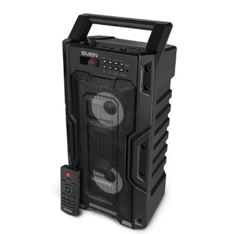 SVEN PS-435, черный, акустическая система 2.0, мощность 2x10 Вт (RMS), TWS, Bluetooth, FM, USB, microSD, LED-дисплей, ПДУ, встроенный аккумулятор