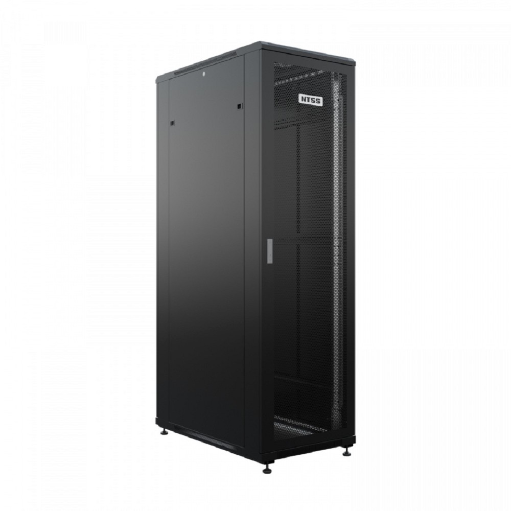 NTSS Шкаф напольный универсальный серверный NTSS R 47U 800х1000мм, 4 профиля 19, двери перфорированная и перфорированная двухстворчатая, боковые стенки съемные, регулируемые опоры, разобранный, черный