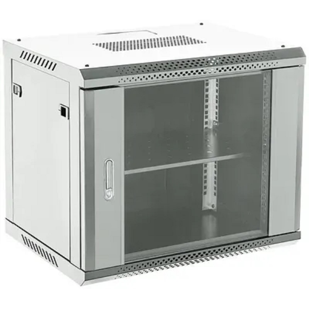 Rexant (04-0664-111) Шкаф коммутационный настенный 6U 600х450мм пер.дв.стекл металл 2 бок.пан. направл.под винты 60кг серый 230град. IP20 сталь