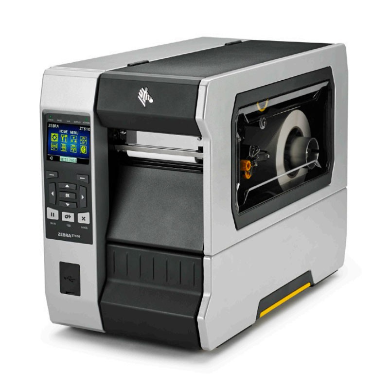 Zebra TT ZT610; 4", 203 dpi, Euro and UK cord, Serial, USB, Gigabit Ethernet, Bluetooth 4.0, USB Host, Tear, Color Touch, ZPL