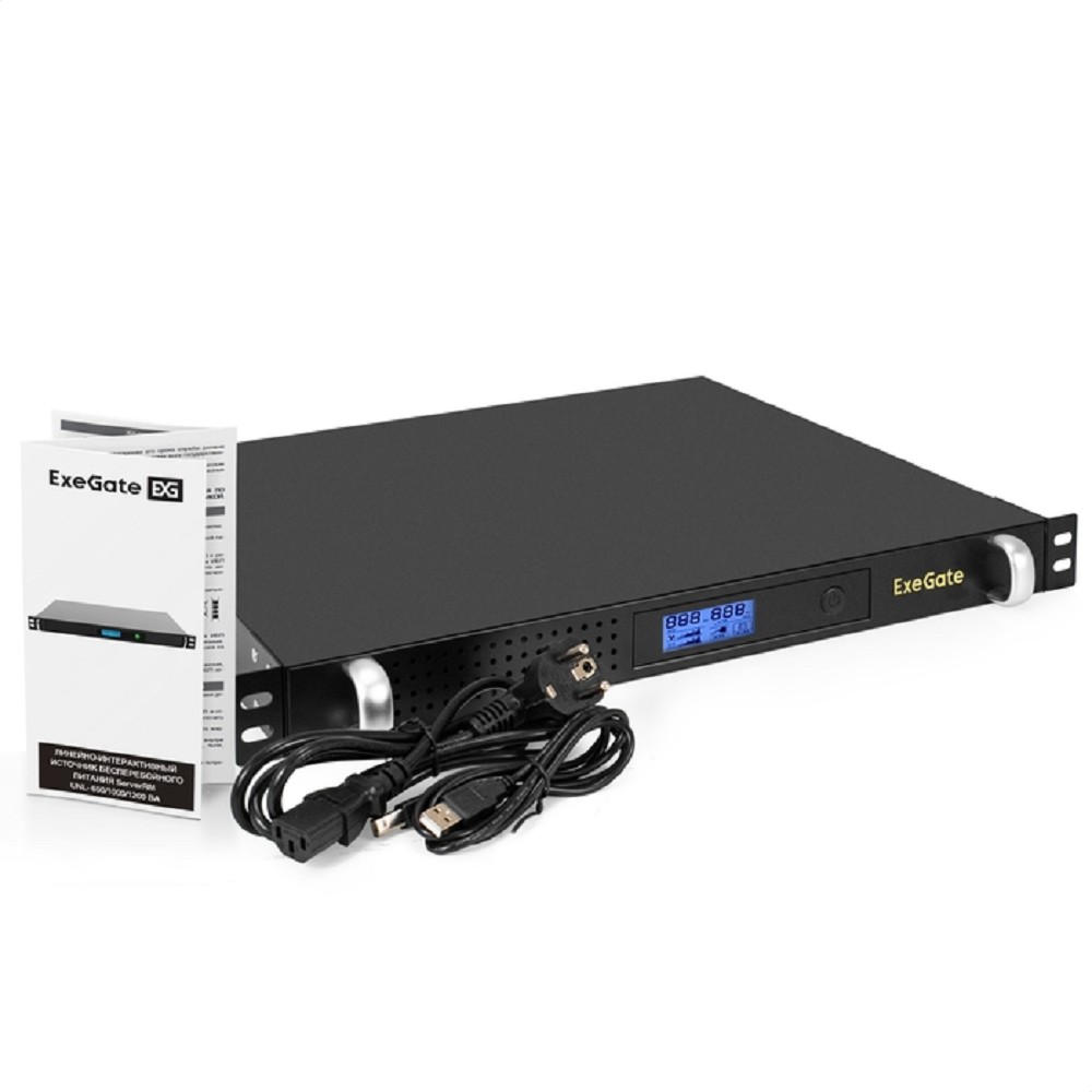 Exegate EX297854RUS ИБП 1U ServerRM UNL-1200.LCD.AVR.8C13.RJ.USB.1U <1200VA/720W, LCD, AVR, 8*C13, RJ, USB, 1U, установка в стойку, Black>