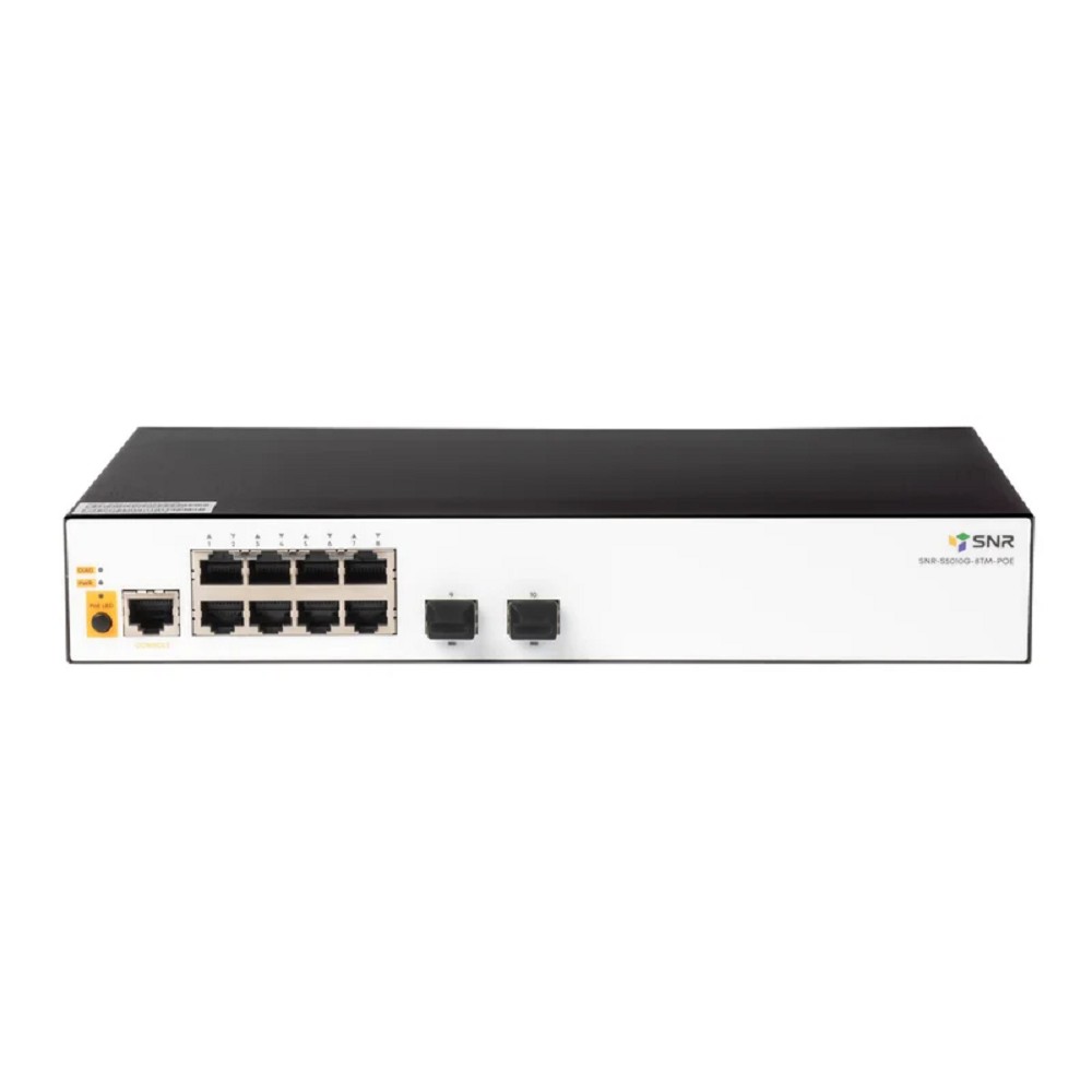 SNR SNR-S5010G-8TM-POE Управляемый коммутатор уровня 2, 8 портов 10/100/1000Base-T, 2 порта 1/2.5G SFP, бюджет PoE 125 Вт, встроенный БП ~220V AC