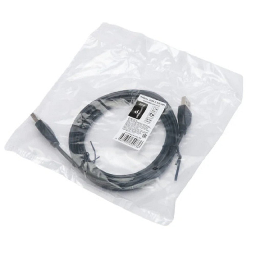 Cablexpert Кабель USB2.0 AM/AM, экран, 28/26AWG, медь, Pro, 3м, черный, пакет (CC-USB2-AMAM-3M)