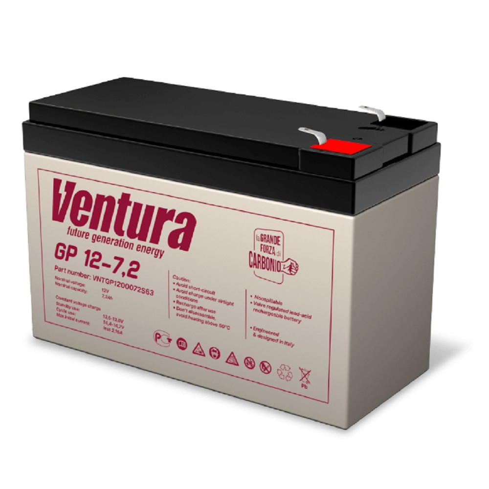 АКБ Ventura GP 12-7,2 12V/7,2Ah {S63 (F2), ДхШхВ 151х65х100мм, масса 2.1 кг, срок службы 6-9 лет}
