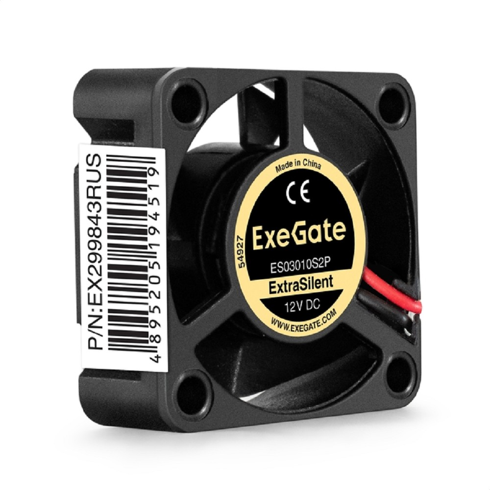 Exegate EX299843RUS Вентилятор 12В DC ExeGate ExtraSilent ES03010S2P (30x30x10 мм, Sleeve bearing (подшипник скольжения), 2pin, 8000RPM, 18dBA) ОЕМ