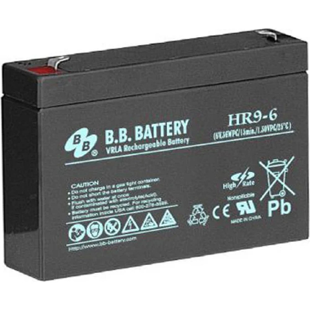 АКБ B.B. Battery HR 9-6 (HR9-6FR) 6В 9Ач, ДхШхВ 151x34x94 мм, масса 1.4 кг, клеммы F2