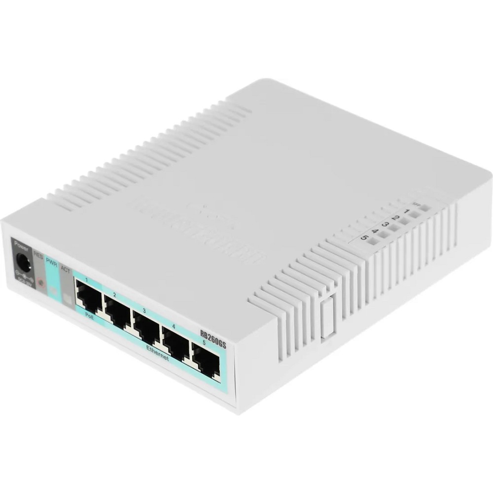 MikroTik RB260GS (CSS106-5G-1S)(r2) Коммутатор управляемый, RouterBOARD 260GS 5-port Gigabit smart switch with SFP cage, SwOS, plastic case, PSU