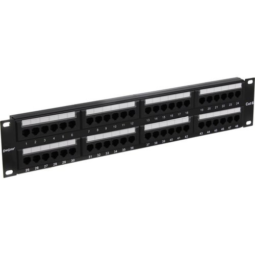 Exegate EX281085RUS Патч-панель UTP 19" 48 port кат.6 ExeGate  разъём KRONE&amp;110 (dual IDC), 2U, RoHS, цвет черный