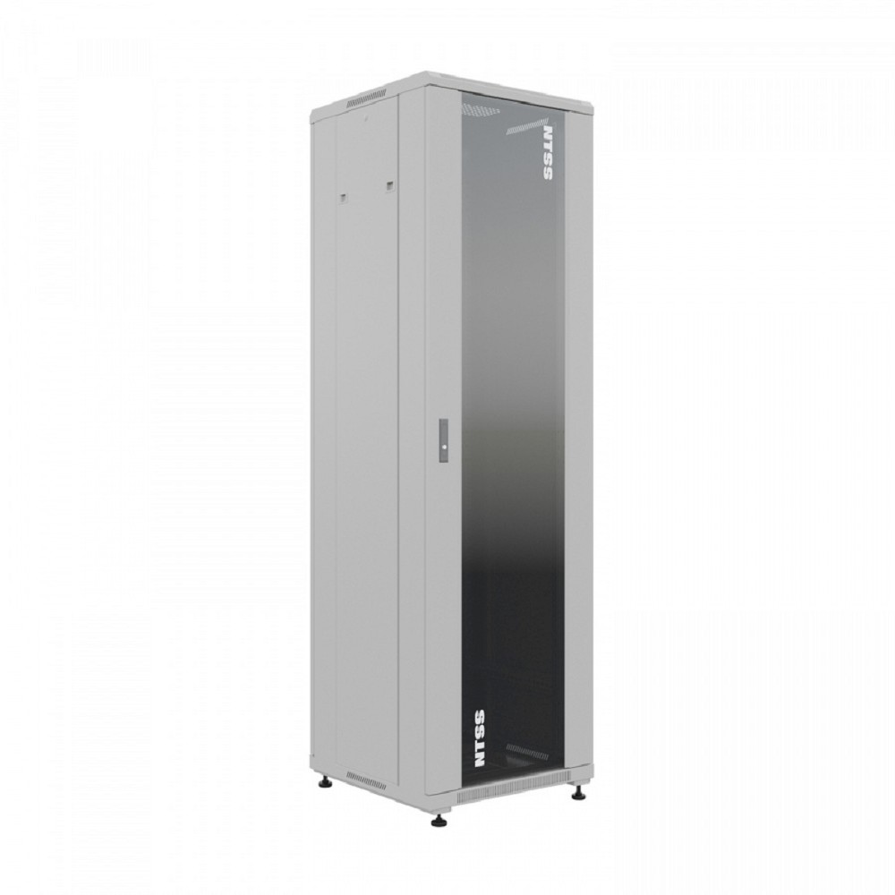 NTSS Шкаф напольный универсальный серверный NTSS R 42U 600х600мм, 4 профиля 19, двери стекло и сплошная металл, боковые стенки съемные, регулируемые опоры, разобранный, серый RAL 7035 NTSS-R42U6060GS 