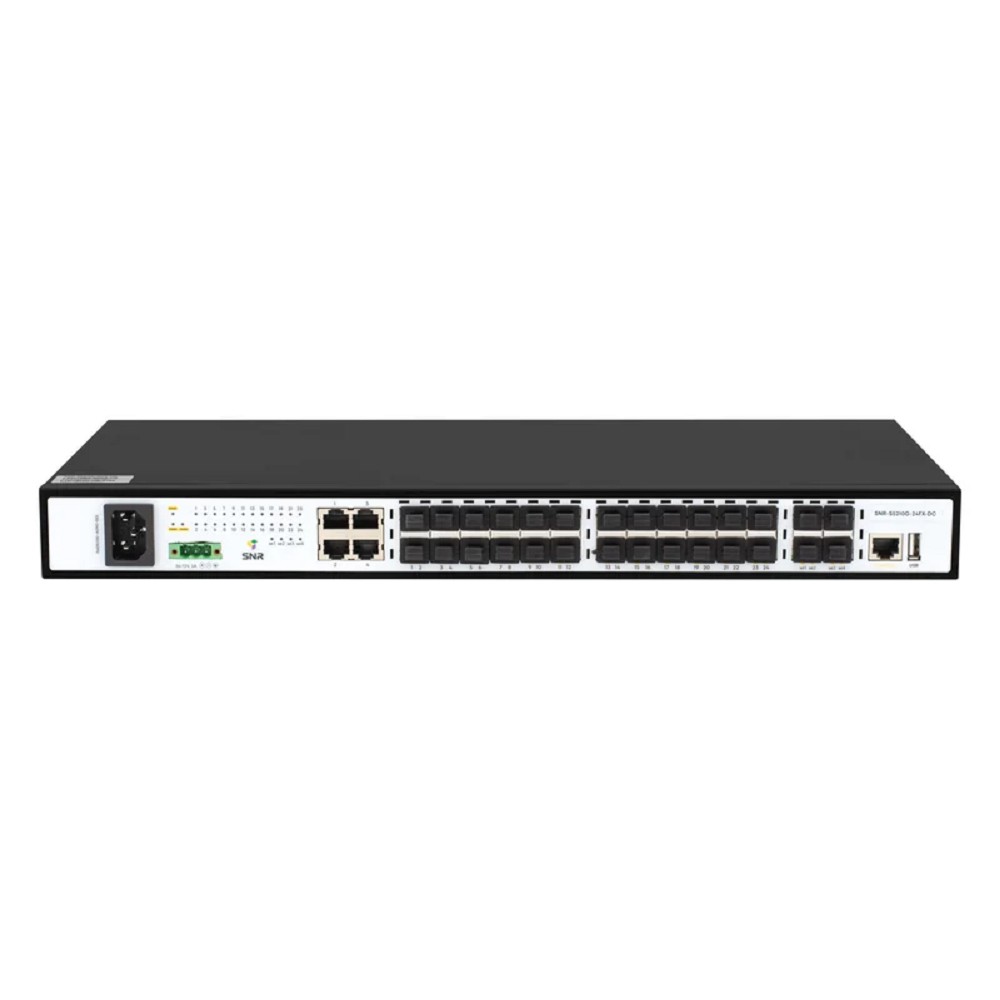 SNR SNR-S5210G-24FX-DC Управляемый коммутатор уровня 2+, 20 портов 100/1000Base-X SFP, 4 порта Combo 10/100/1000Base-T|100/1000Base-X SFP, 4 порта 1/10G SFP+, встроенный БП ~220V AC, RPS 36-72V DC