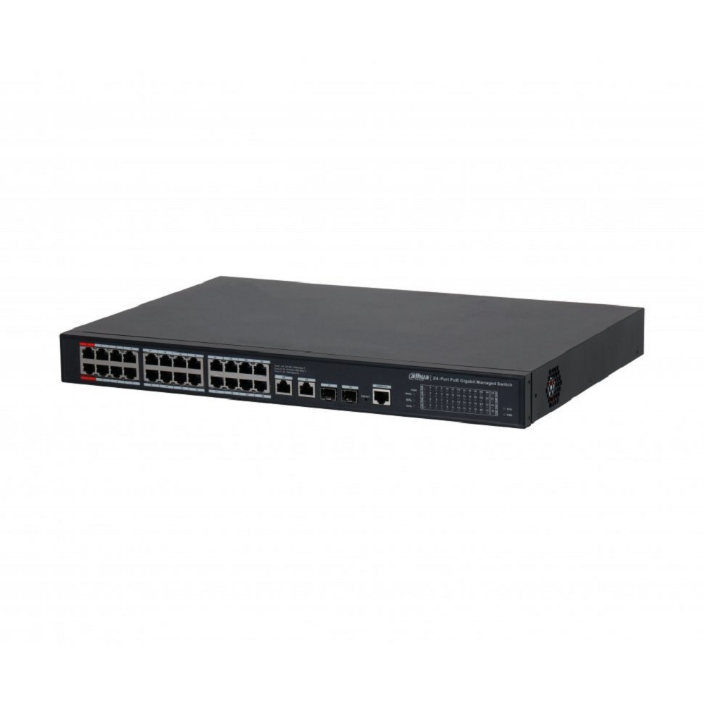 DAHUA DH-S4228-24GT-360 28-портовый гигабитный управляемый коммутатор с PoE, уровень L2, 26xRJ45 1Gb, 2xSFP 1Gb, суммарно 360Вт, коммутация 56 Гбит/с, MAC-таблица 8К
