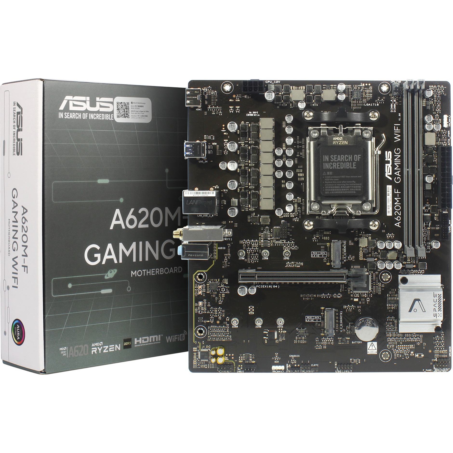 ASUS A620M-F GAMING WIFI (Socket AM5, mATX, 4xDDR5(192GB), HDMI, 1xPCIe 4.0x16/2xPCIe 3.0x1, 2,5xLAN, 3xM.2, 2,5xLAN,WiFi 6E, BT, 2xUSB 3.2, 4xUSB 2.0,1xPS/2)