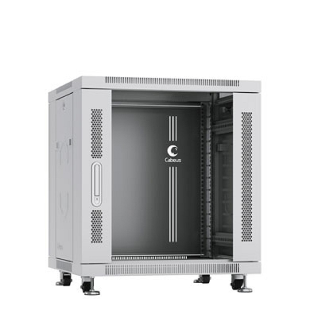 Cabeus SH-05C-12U60/80 Шкаф телекоммуникационный 19" напольный для серверного оборудования 12U 600x800x730mm (ШхГхВ) передняя стеклянная и задняя сплошная металлическая двери, ручка с замком, цвет сер