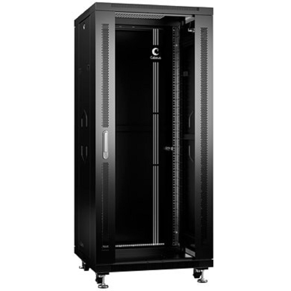 Cabeus SH-05C-27U60/100-BK Шкаф монтажный телекоммуникационный 19" напольный 27U 600x1000x1388mm (ШхГхВ) передняя стеклянная и задняя сплошная металлическая двери, ручка с замком, цвет черный(RAL9004)