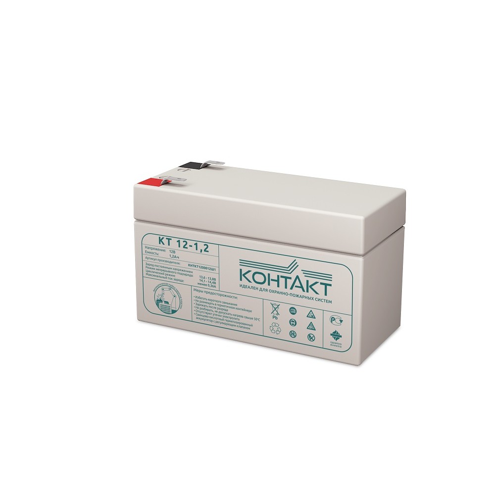Контакт АКБ КТ 12-1,2 12V/1,2Ah {клемма Ш-4,8 (F1), ДхШхВ 97х44х58мм, масса 0,53 кг, срок службы 5-7 лет}