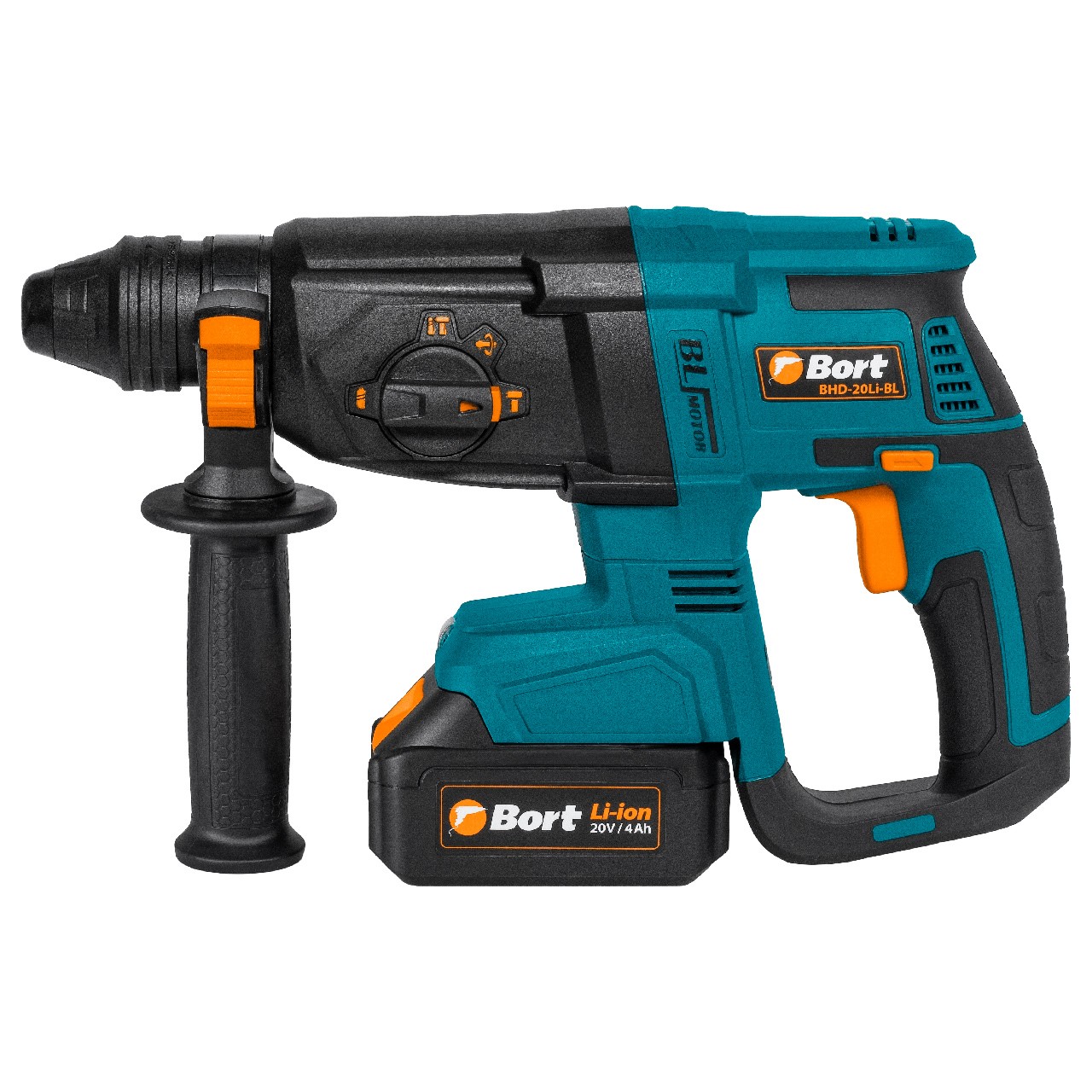 Bort Перфоратор аккумуляторный BHD-20LI-BL (2X4,0А.Ч) {Батарея 20 В; аккум. система Makita 18V LXT, Частота 5300 уд/мин; Вес изделия 3,4 кг; гарантия 2 г} [93412697]