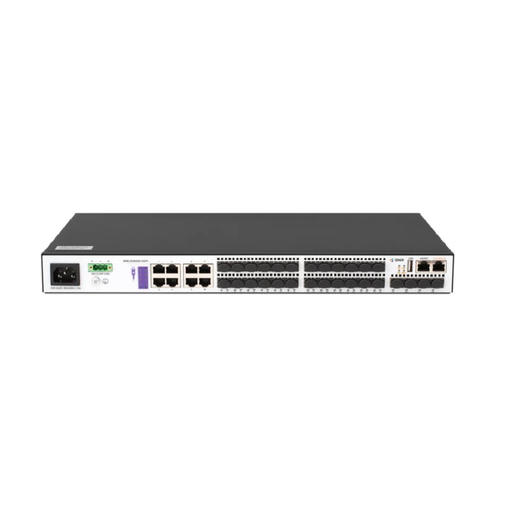 SNR SNR-S3850G-24FX Управляемый коммутатор уровня 3, 16 портов 100/1000Base-X SFP, 8 портов Combo 10/100/1000Base-T|100/1000Base-X SFP, 4 порта 1/10G SFP+, RPS 12V DC
