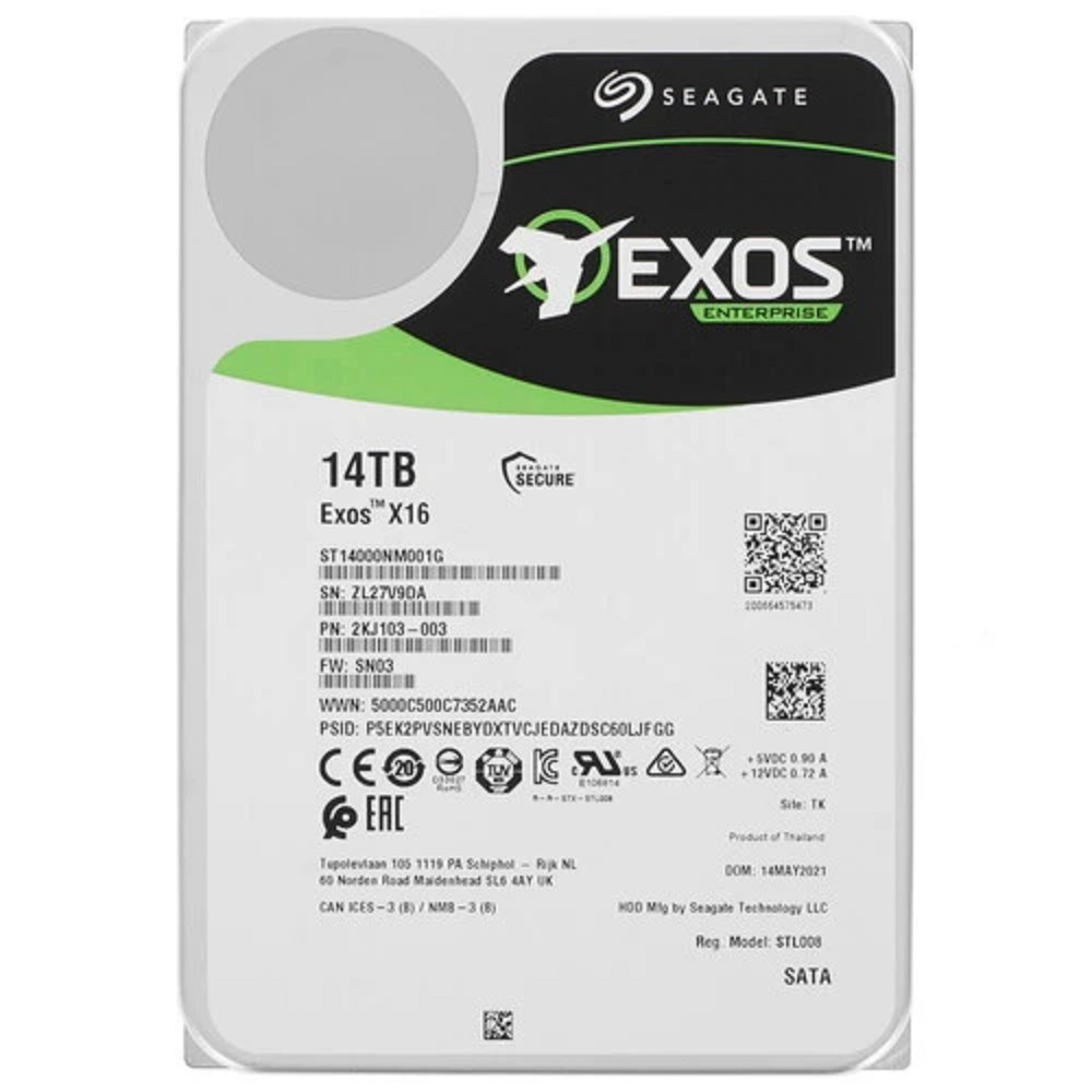 14TB SeagateExos X16 512E (ST14000NM001G) {SATA 6Gb/s, 7200 rpm, 256mb buffer, 3.5"} (clean pulled)
