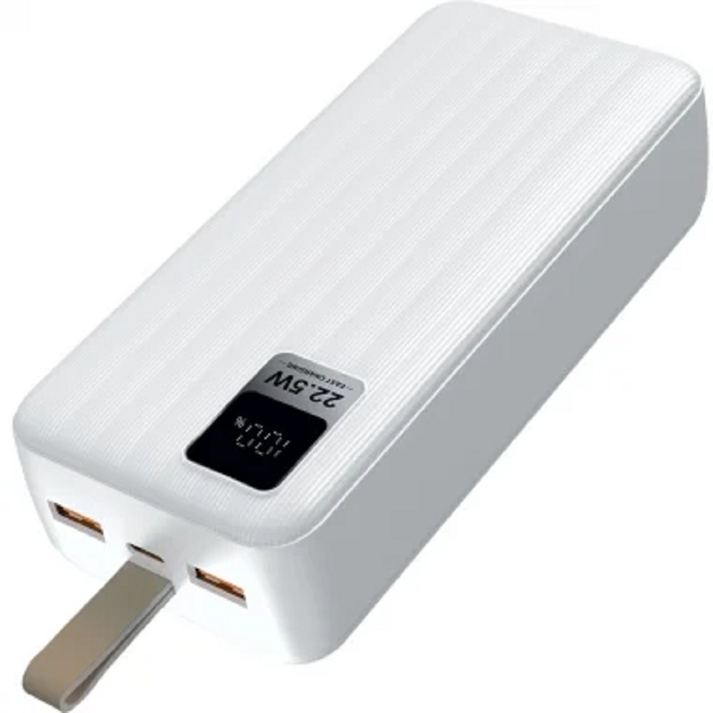 Perfeo Powerbank WATERFALL 30000 mAh/LED дисплей/PD + QC 3.0/Type-C/2 USB/Выход: 5A, max 22.5W/White (PF_D0176)