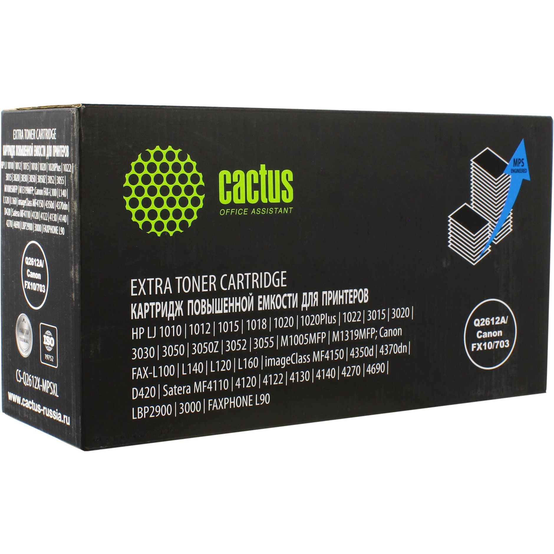 Картридж лазерный Cactus CS-Q2612X-MPSXL Q2612A/Canon FX10/703 черный (8000стр.) для HP LJ 1010/1012/1015/1018/1020/1020Plus/1022/3015/3020/3030/3050/3050Z/3052/3055/M1005MFP/M1319MFP; Canon FAX-L100/