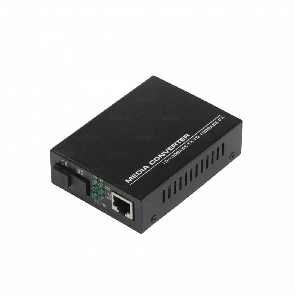 NTSS WDM медиаконвертер NTSS с RJ45 портом 10/100Base-T и 10/100Base-FX с разъемом SC, рабочая длина волны (передача/прием) 1310/1550 нм, SM, дальность до 20 км, DC 5В 2A NTSS-120A