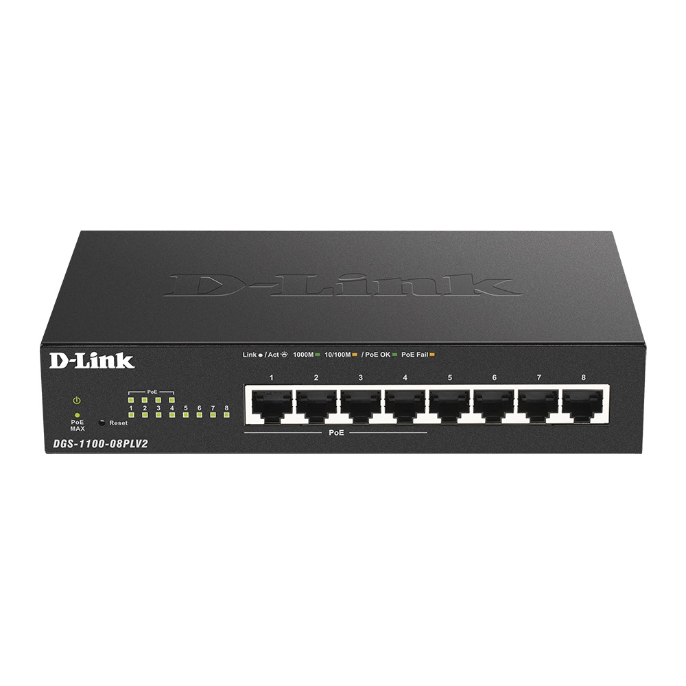 D-Link DGS-1100-08PLV2/A1A Настраиваемый L2 коммутатор с 8 портами 10/100/1000Base-T (4 порта PoE 802.3af/at, PoE-бюджет 80 Вт)