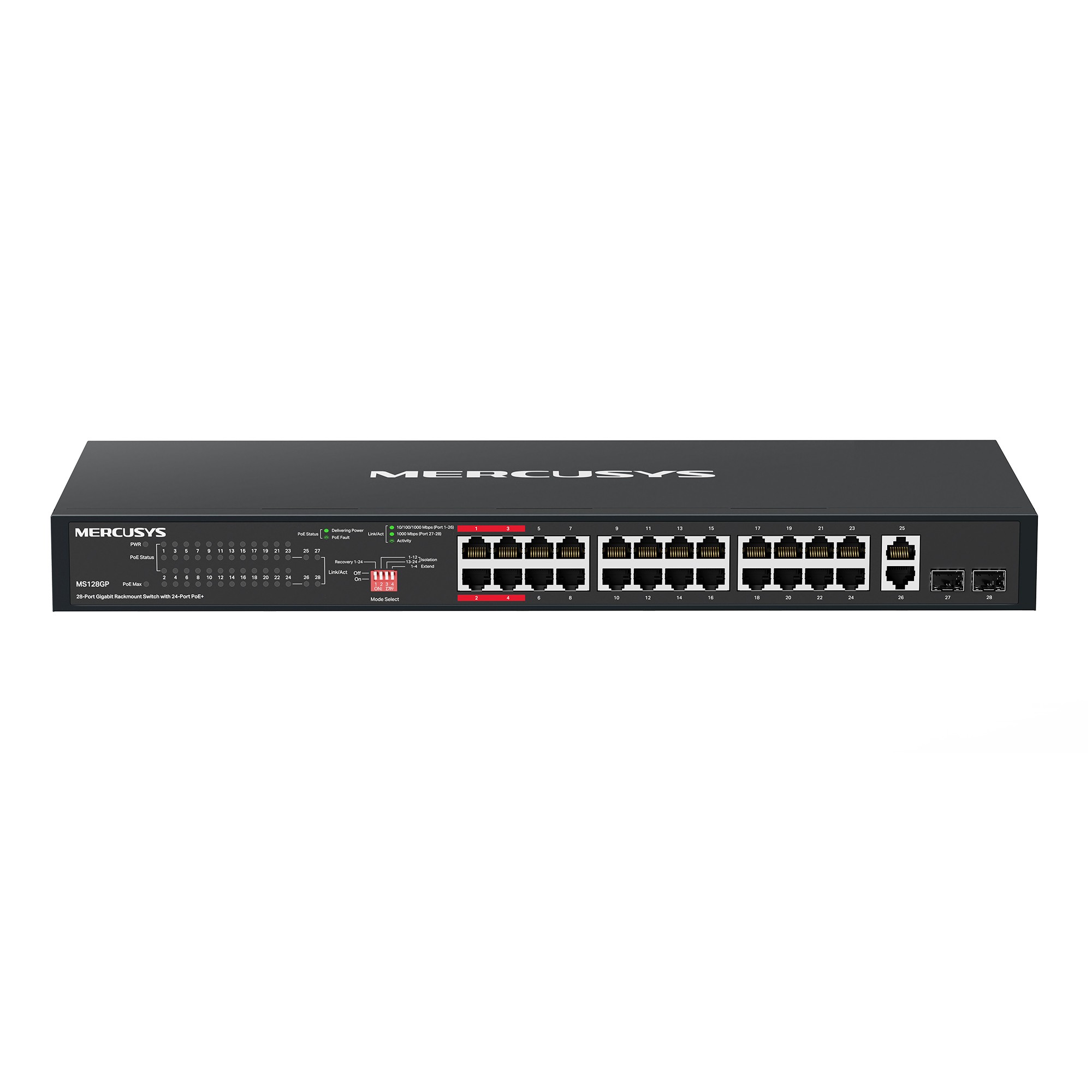Mercusys MS128GP 28-портовый гигабитный монтируемый в стойку коммутатор с 24 портами PoE+