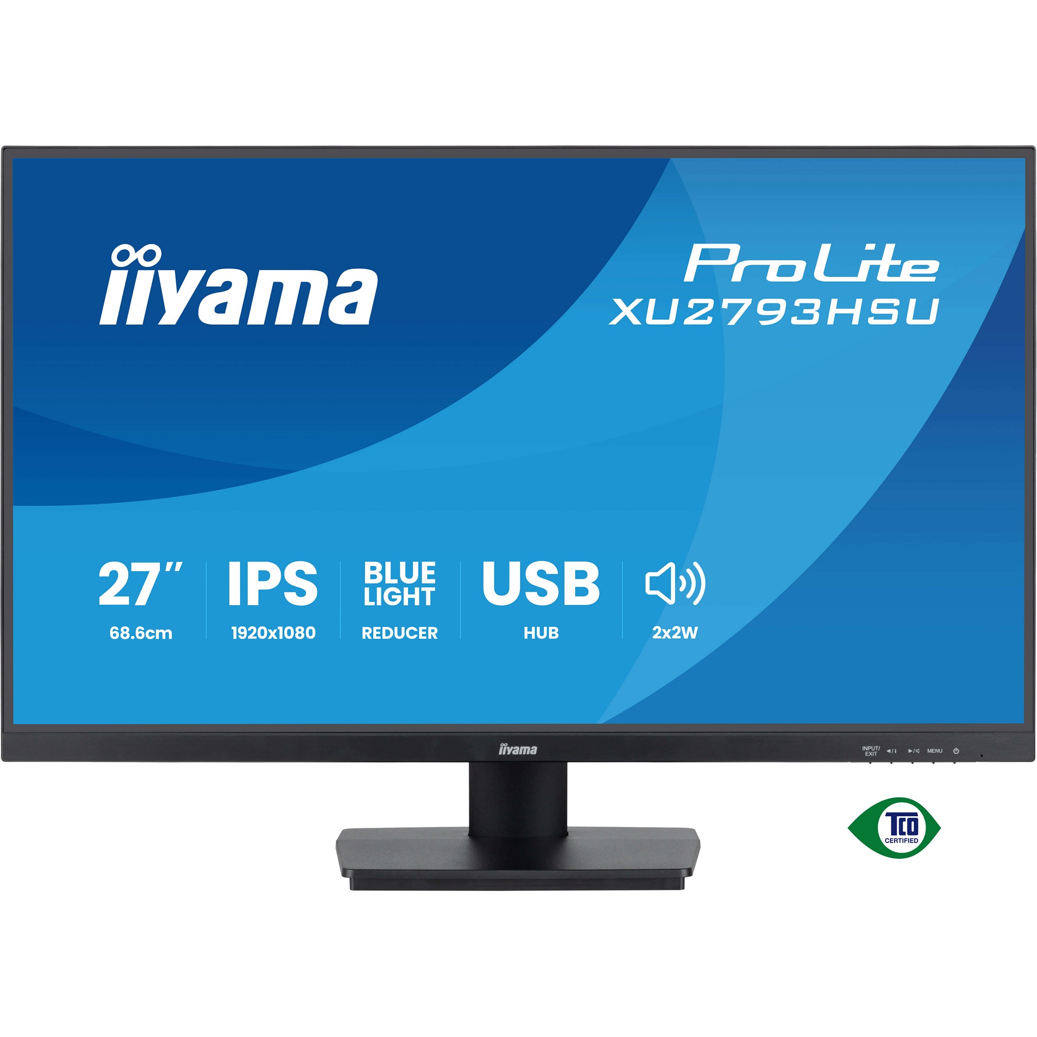 LCD IIYAMA 27'' XU2793HSU-B7 {IPS 1920х1080 100Hz 1ms 8bit(6bit+FRC) 300cd 178/178 1300:1 HDMI2.0 DisplayPort1.2 2xUSB2.0 2x2W 2x2W VESA}