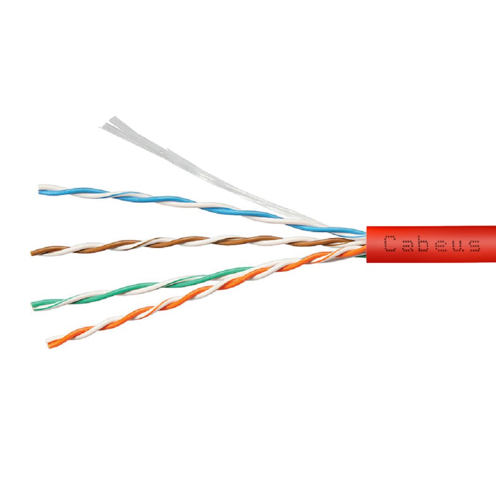 Cabeus UTP-4P-Cat.5e-SOLID-LSZH-RD Кабель витая пара UTP (U/UTP), категория 5e, 4 пары (24 AWG), одножильный, красный, LSZH, нг(А)-HF, (305 м)