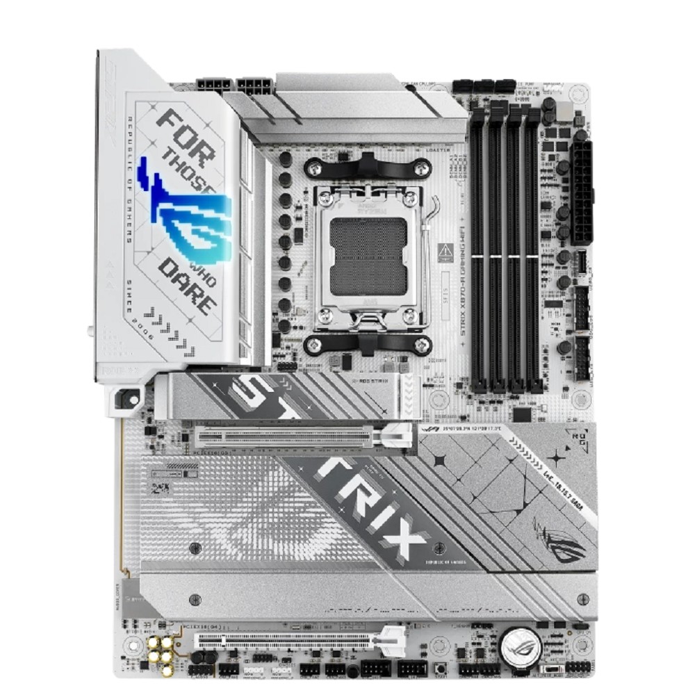 ASUS ROG STRIX X870-A GAMING WIFI (Socket AM5, ATX, 4xDDR5(192GB), DP/HDMI, 1xPCIe 5.0x16/1xPCIe 4.0x16, 1xLAN (2.5GbE), Wi-Fi 7, BT 5.4, 2xSATA 6Gb/s, 4xM.2, 2xUSB4 Type-C, 1xUSB-C, 9xUSB 3.2)