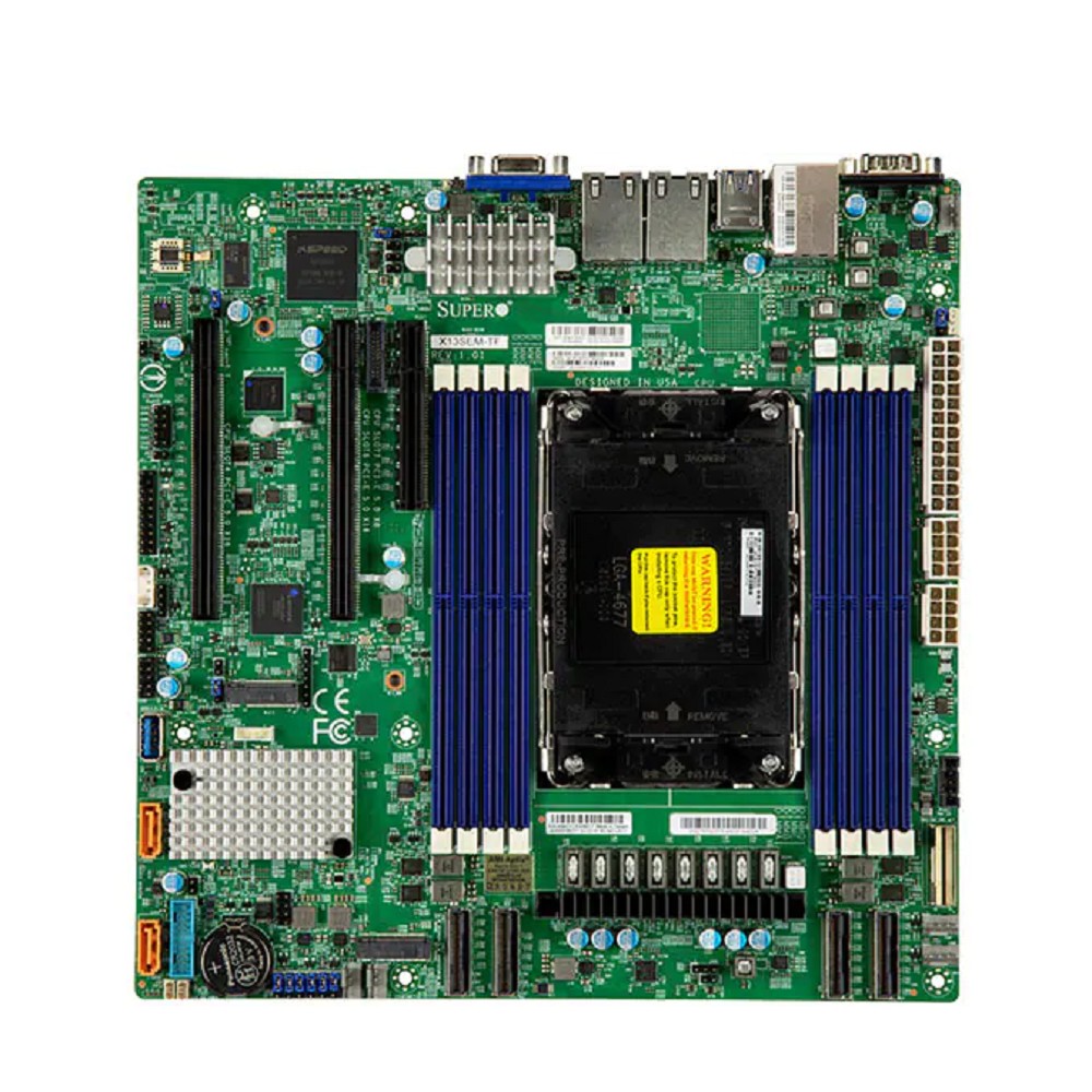 Supermicro MBD-X13SEM-TF-B Форм-фактор: mATX, чипсет: Intel C741, сокет: 4677, слоты: 8 DDR5 DIMM, SATA 6 Гбит/с, M.2 PCIe