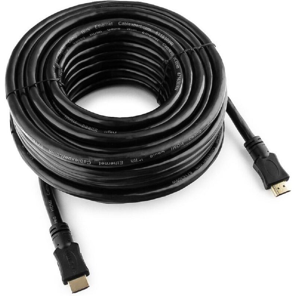 Кабель HDMI Cablexpert 19M/19M, v2.0, медь, позол.контакты, экран, 15м, черный, пакет [CC-HDMI4-15M]