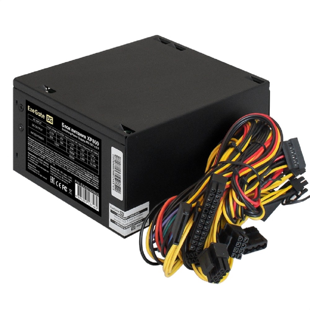 Exegate EX292167RUS-PC Блок питания XP800 (ATX, PC, 12cm fan, 24pin, 2x(4+4)pin, 2xPCI-E, 5xSATA, 3xIDE, black, кабель 220V в комплекте 1,8м)