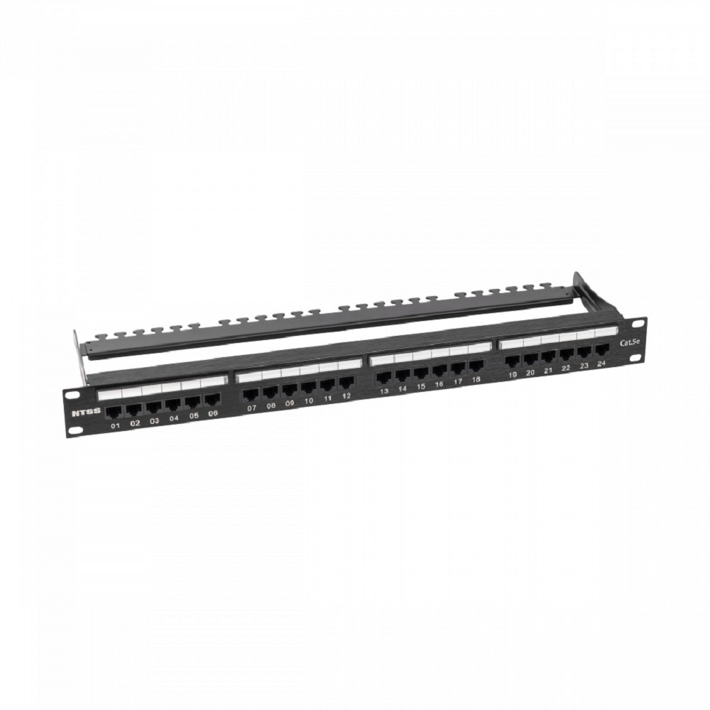 NTSS Патч-панель NTSS PREMIUM 1U 24 порта RJ45  UTP cat.5е, AL, Dual IDC с органайзером NTSS-PP2-PM-1U-24-UTP-RJ45-5e-D