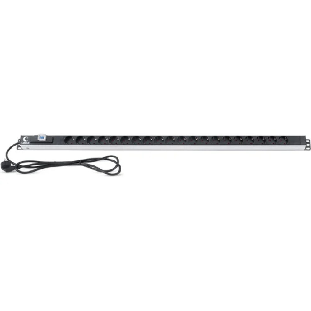 Cabeus PDU-16-20S-B Блок розеток для 19" шкафов, вертикальный, 20 розеток Schuko, 16А, автомат защиты, алюминиевый корпус, шнур с вилкой Schuko 2 м
