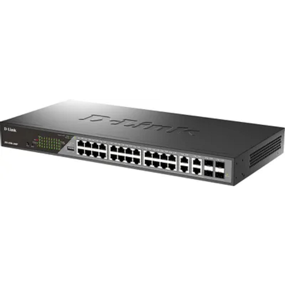 D-Link DSS-200G-28MP/A1A Настраиваемый L2 коммутатор с 24 портами 10/100/1000Base-T и 4 комбо-портами 100/1000Base-T/SFP (24 порта PoE 802.3af/at, PoE-бюджет 370 Вт, дальность до 250 м)