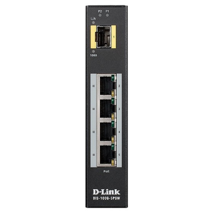 D-Link DIS-100G-5PSW/A1A Промышленный неуправляемый коммутатор с 4 портами 10/100/1000Base-T, 1 портом 1000Base-X SFP, функцией энергосбережения и поддержкой QoS (4 порта с поддержкой PoE)