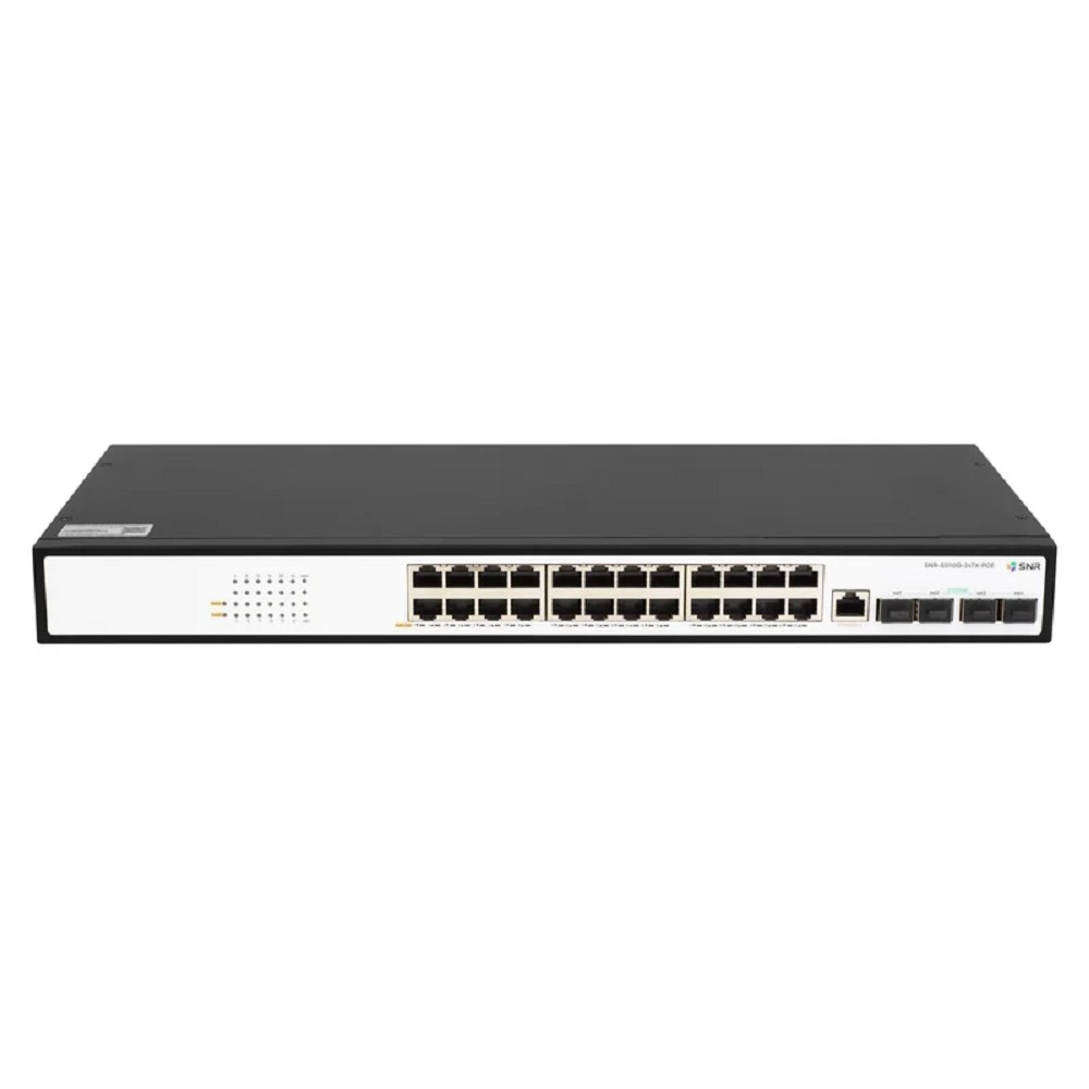 SNR SNR-S5110G-24TX-POE Управляемый PoE коммутатор уровня 2+, 24 порта 10/100/1000Base-T, 4 порта 1/10G SFP+, бюджет PoE 250 Вт, встроенный БП ~220V AC