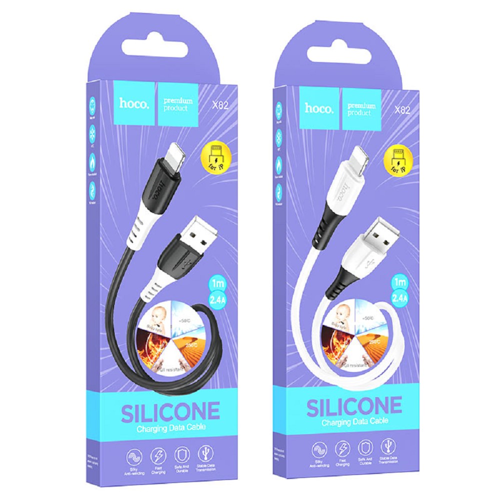 HOCO X82/ USB кабель Lightning/ 1m/ 2,4A/ Силикон/ Black
