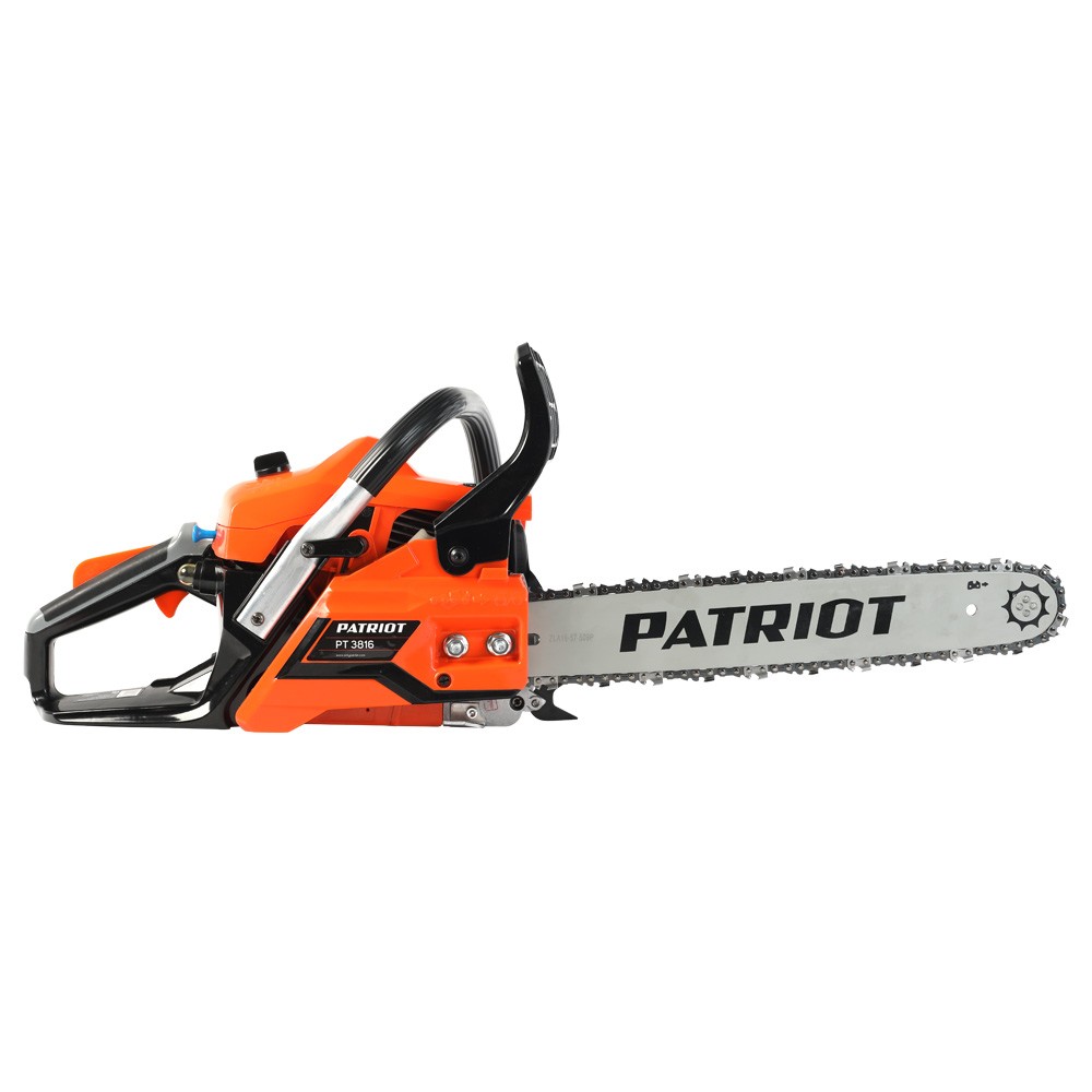 Бензопила PATRIOT PT3816 [220105510] {раб. объем 38сс, 2,0 л.с, шина 16", цепь 3/8" ; 0,050"/1,3mm ; 57 звеньев; облегченный запуск Easy Start; очки и перчатки в комплекте }