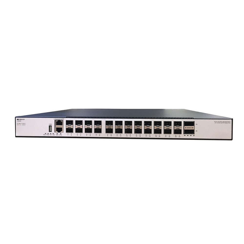 ORIGO OS6226/A1A Управляемый L3 стекируемый коммутатор, 24x10GBase-X SFP+, 2x100GBase-X QSFP28, консольный порт RJ-45, комплект для установки в 19" стойку