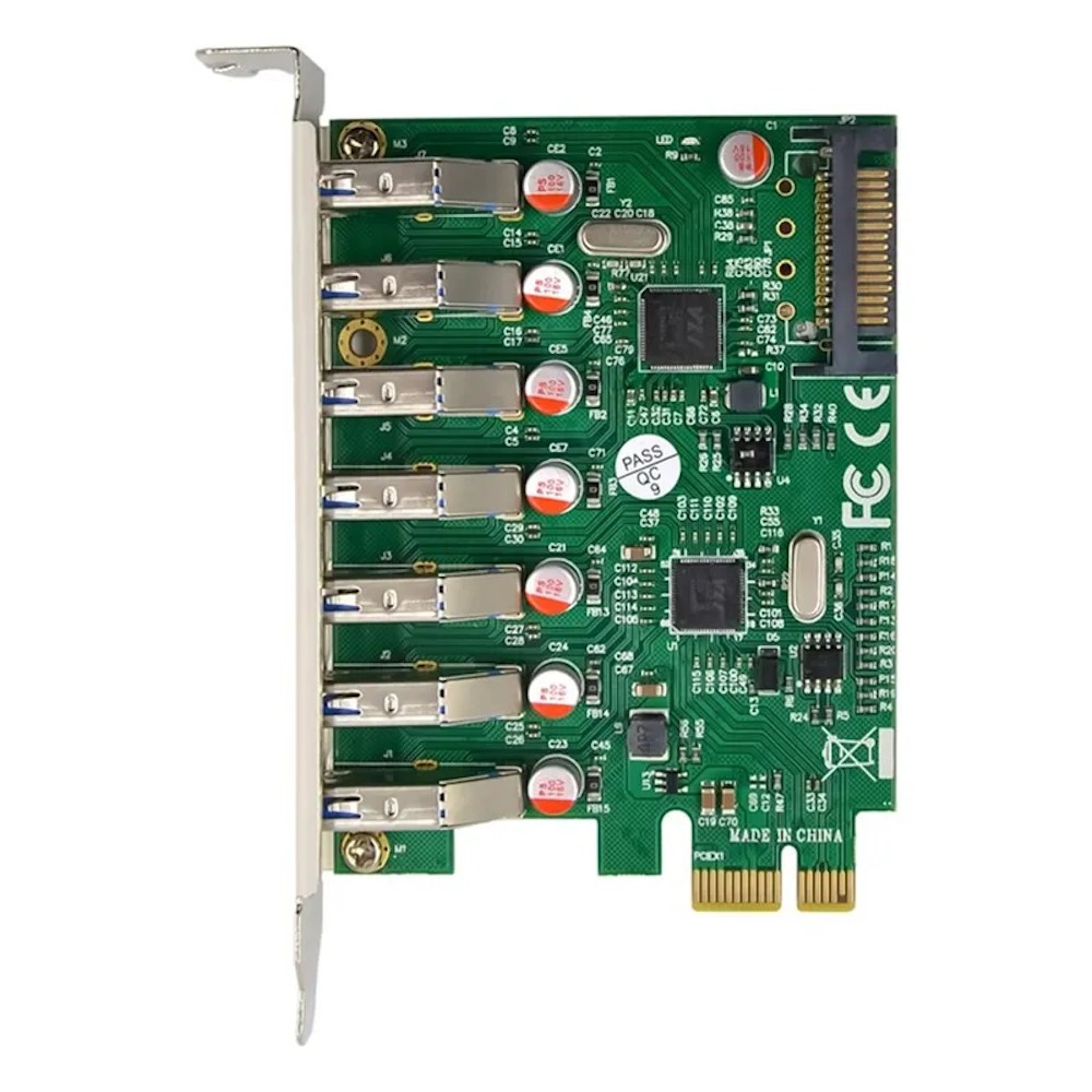 ORIENT VA-3U7PE, Контроллер PCI-Ex1, USB 3.2 Gen1 (USB 3.0), скорость до 5 Гбит/с, 7-port ext, VIA VL805+VL812 chipset, разъем доп.питания, oem (31110)