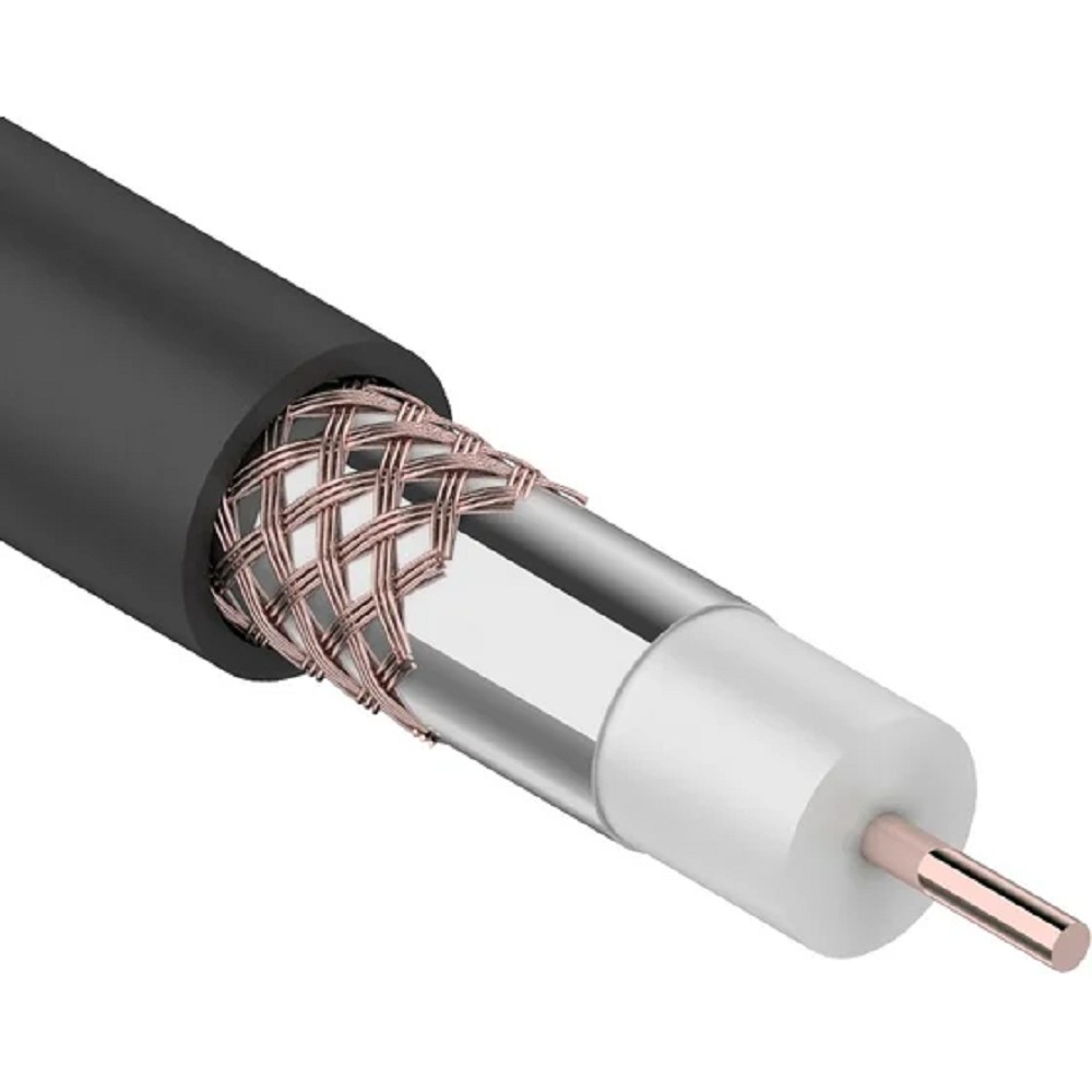 Rexant (01-2222) Кабель коаксиальный RG-6U, 75Ом, Cu/Al/Cu, 64%, 100м, OUTDOOR, черный