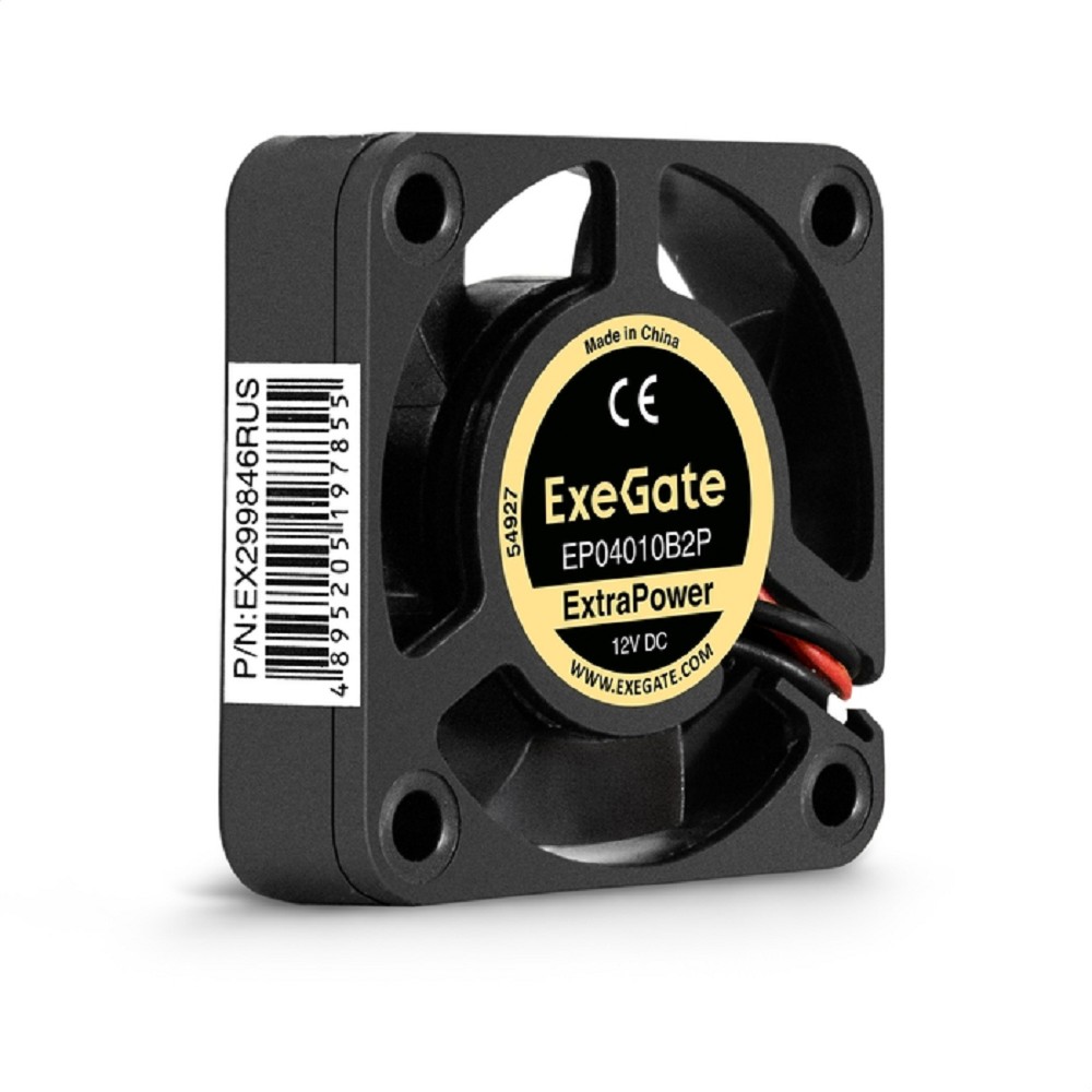 Exegate EX299846RUS Вентилятор 12В DC ExeGate ExtraPower EP04010B2P (40x40x10 мм, 2-Ball (двойной шарикоподшипник), 2pin, 7800RPM, 38dBA)