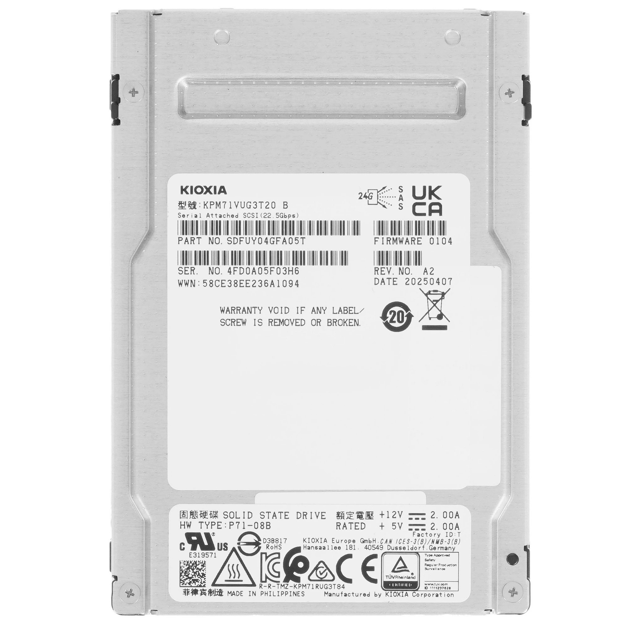 KIOXIA PM7-V Enterprise SSD 3.2Tb SAS 24Gbit/s, KPM71VUG3T20