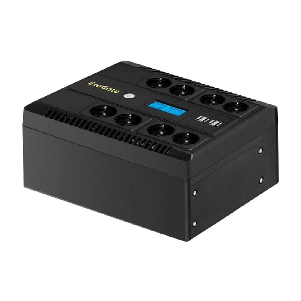 Exegate EX295014RUS ИБП ExeGate NEO Smart LHB-850.LCD.AVR.8SH.CH.RJ.USB <850VA/510W, LCD, AVR, 8*Schuko, RJ45/11, USB, 4*USB-порта для зарядки, Black>