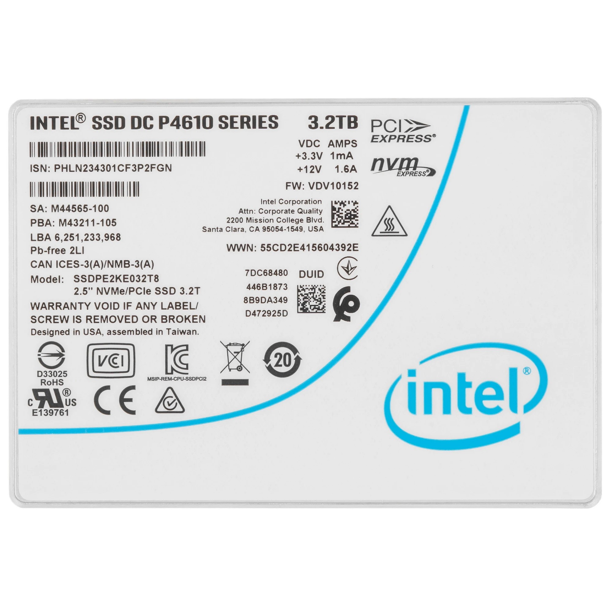 Накопитель SSD Intel P4610 Series PCI-E x4 3.2Tb SSDPE2KE032T807 DC P4610 2.5"